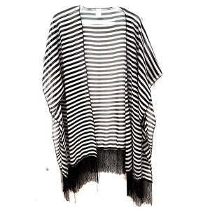 ``C25738 Black & White Striped Shawl